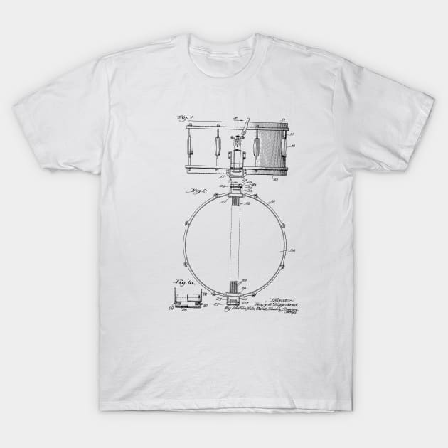 Snare Drum Vintage Patent Hand Drawing T-Shirt by TheYoungDesigns